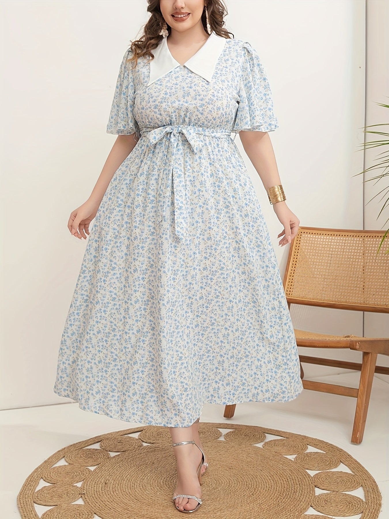 Plus Size Women's V-Neck Tunic Dress Polyester All-Season Woven Fabric