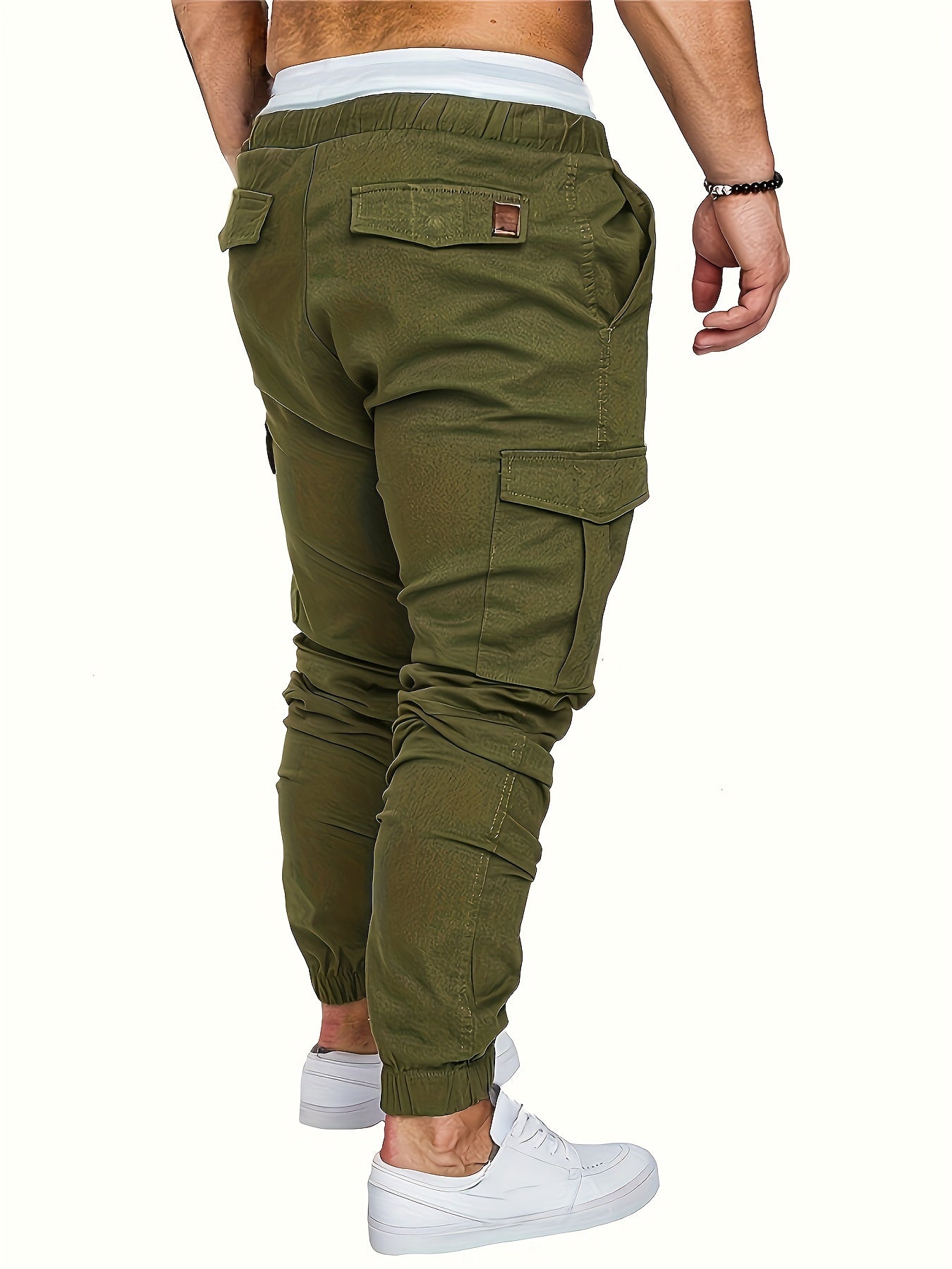 Men's Cotton Cargo Pants Solid Color Regular Fit Non-Stretch All-Season Drawstring Waist