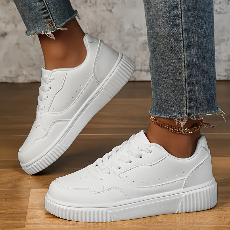 Women's White Low-Top Skate Sneakers Non-Slip Casual Shoe