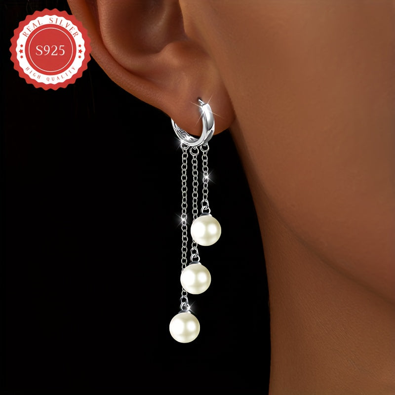 Women's Silver Drape Earrings with Tassel Line and Multi-shell Bead Inlay Hypoallergenic Gift Box