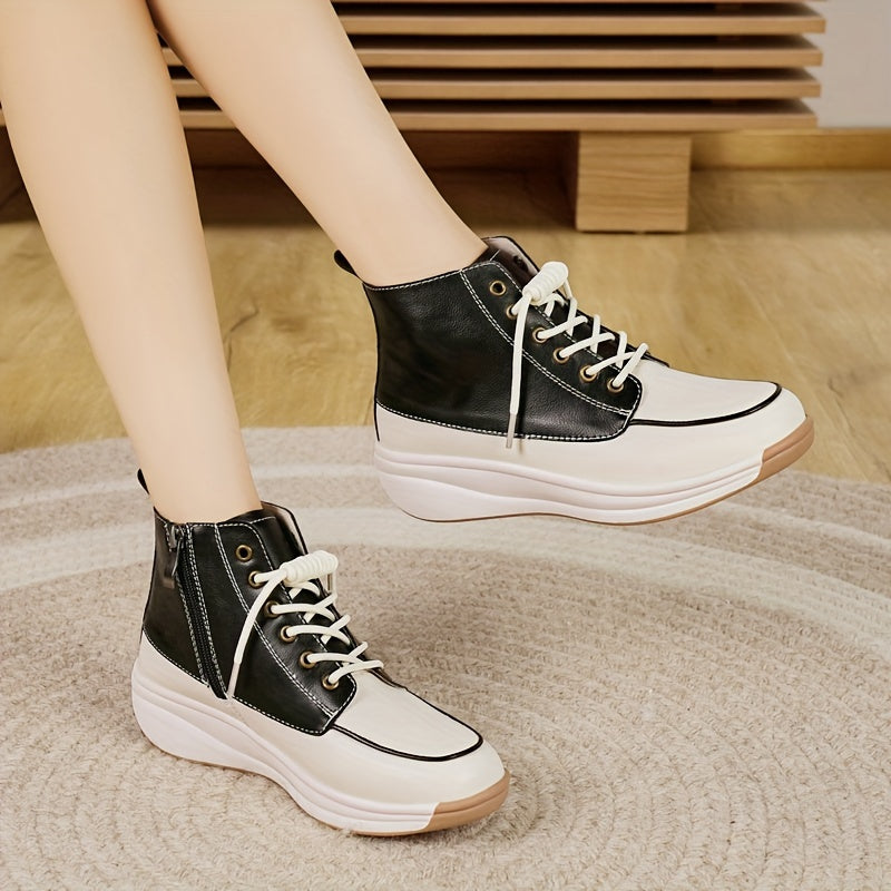Women's Casual High-Top Sneakers Thick Sole White TPR All-Season