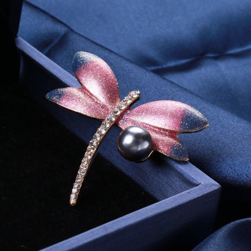 Elegant Dragonfly Brooch Pin with Imitation Pearl Animal Shape Fashion Accessory