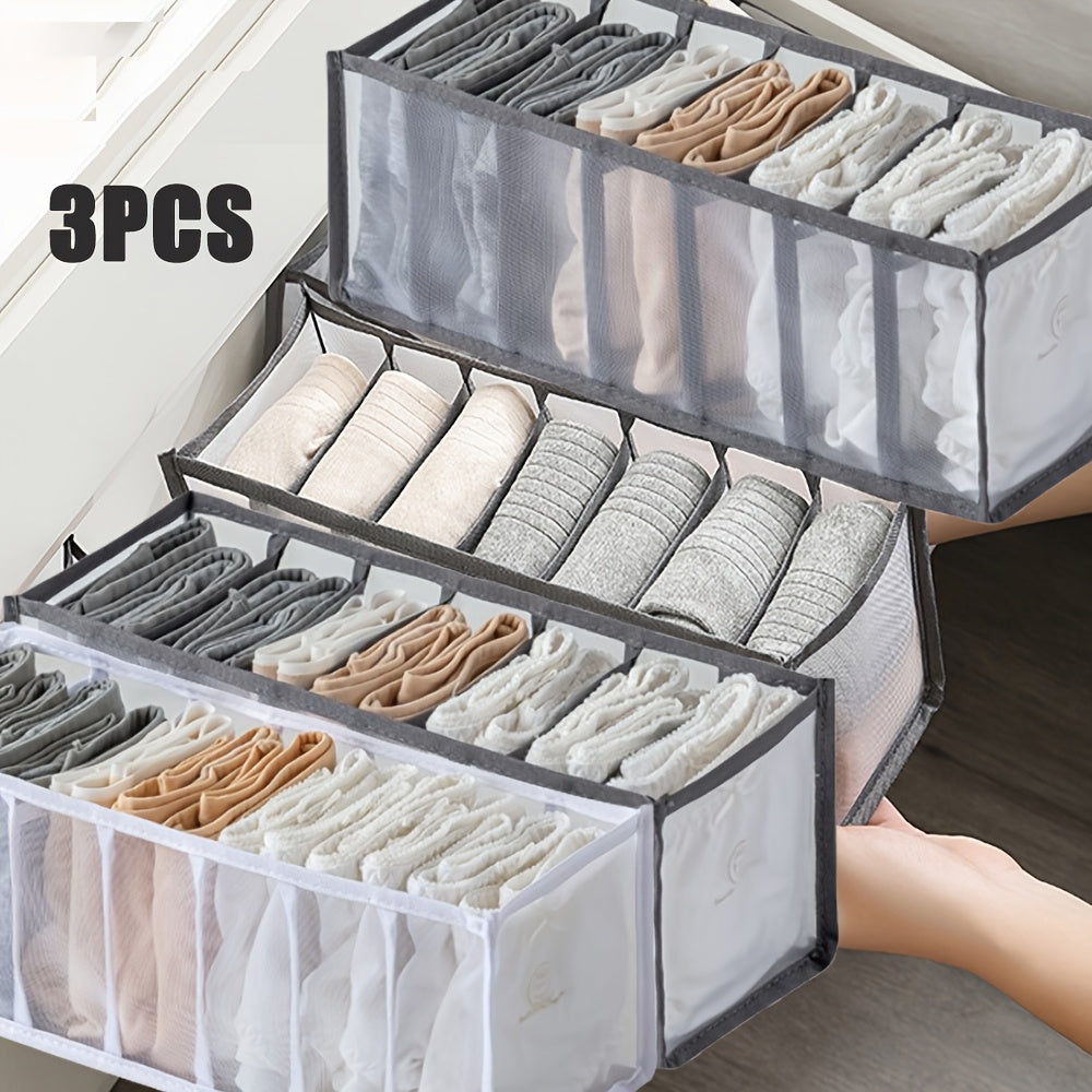 Juego de tres organizadores de tela para ropa interior con siete compartimentos para sujetadores y accesorios