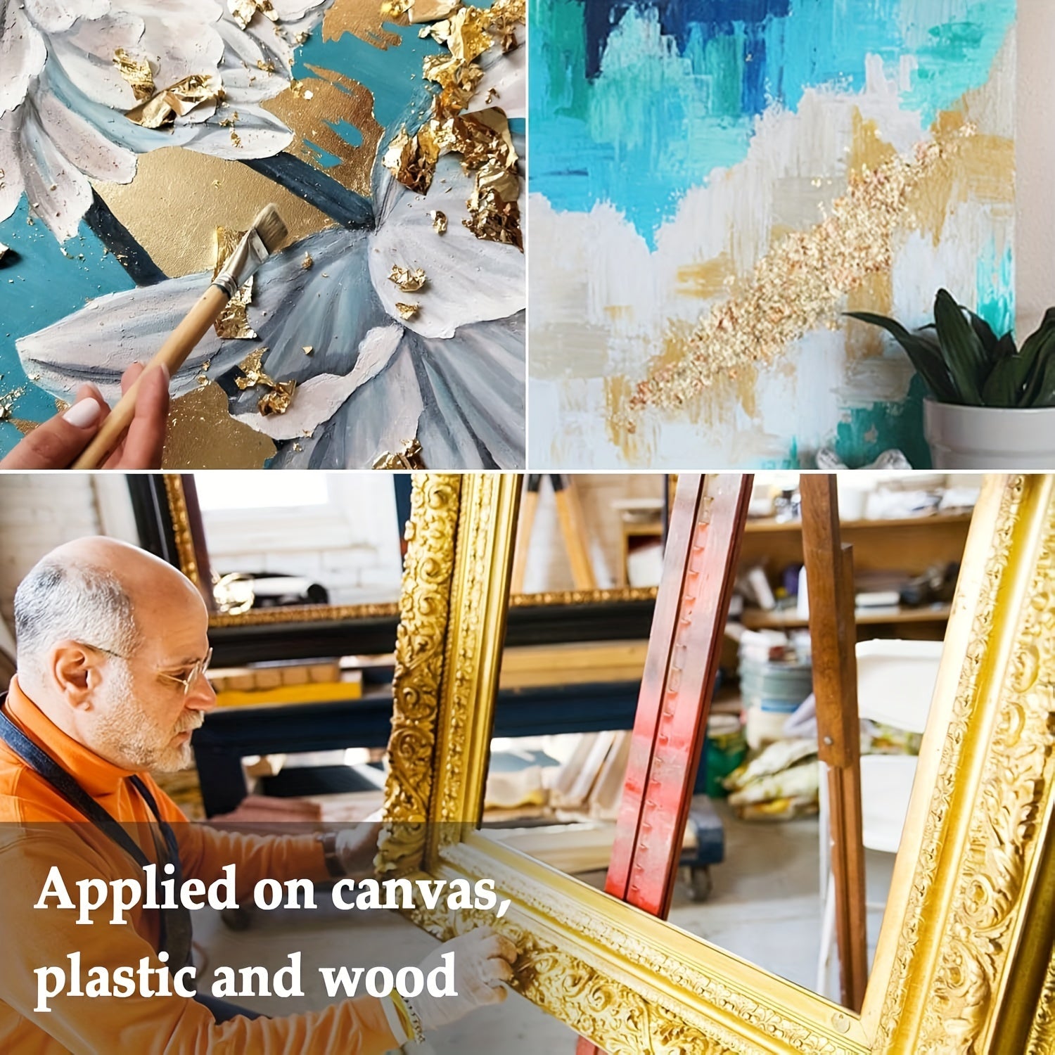 Золотой листовой набор, водоразбавляемый клей и лак, подходящие для рукоделия, живописи и художественных работ.