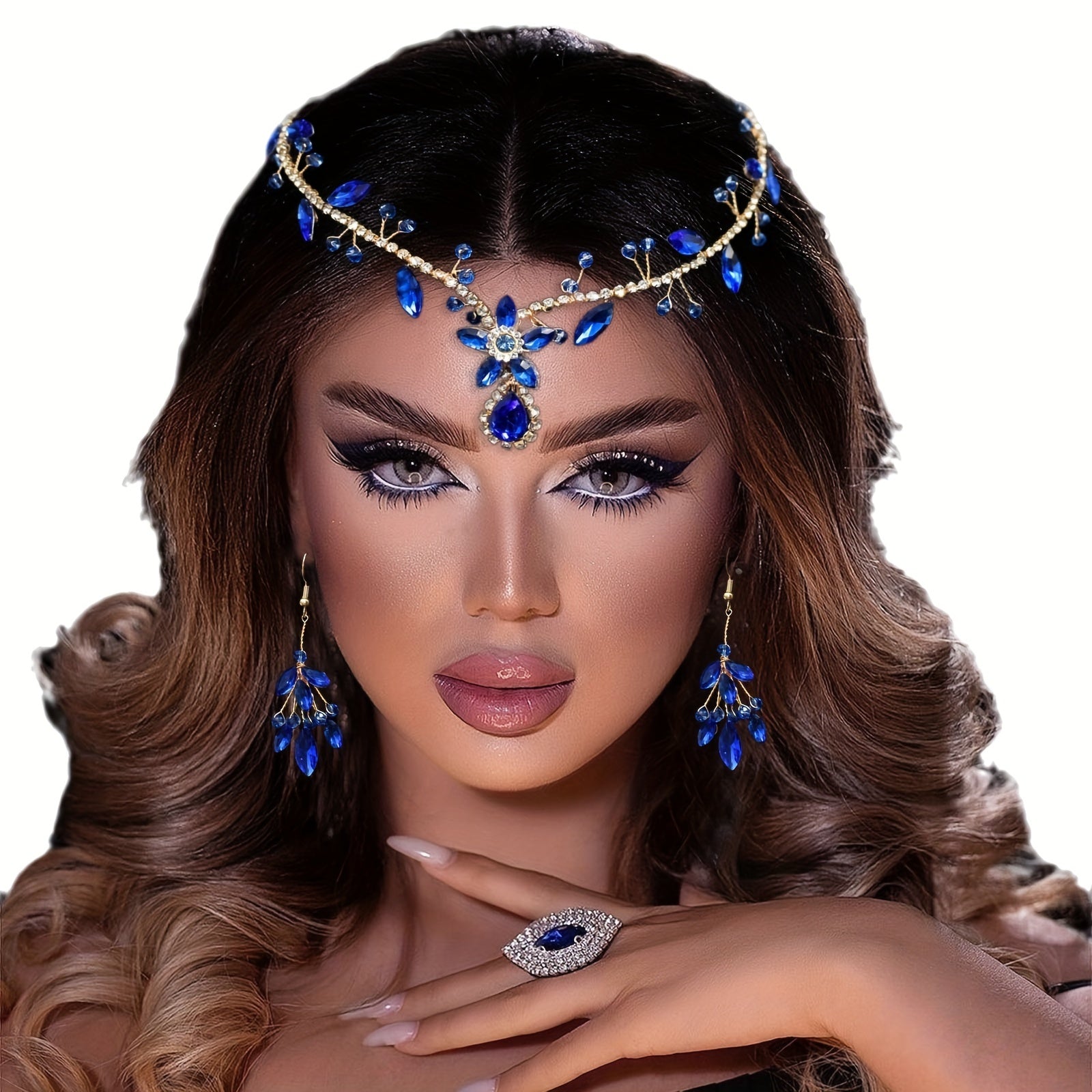 Set of Handmade Rhinestone Headbands with Artificial Crystals and Colorful Pendant Earrings