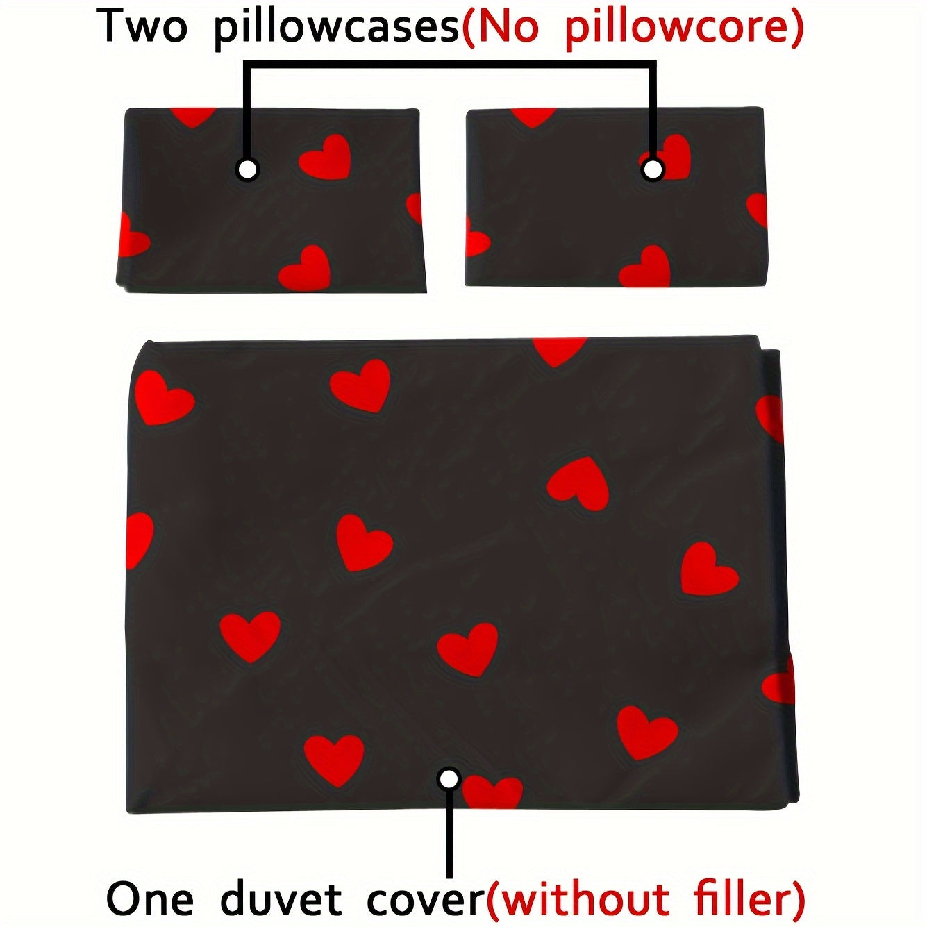Brushed Duvet Cover Set with Love Print 3 Pieces Soft Skin-Friendly Bedding