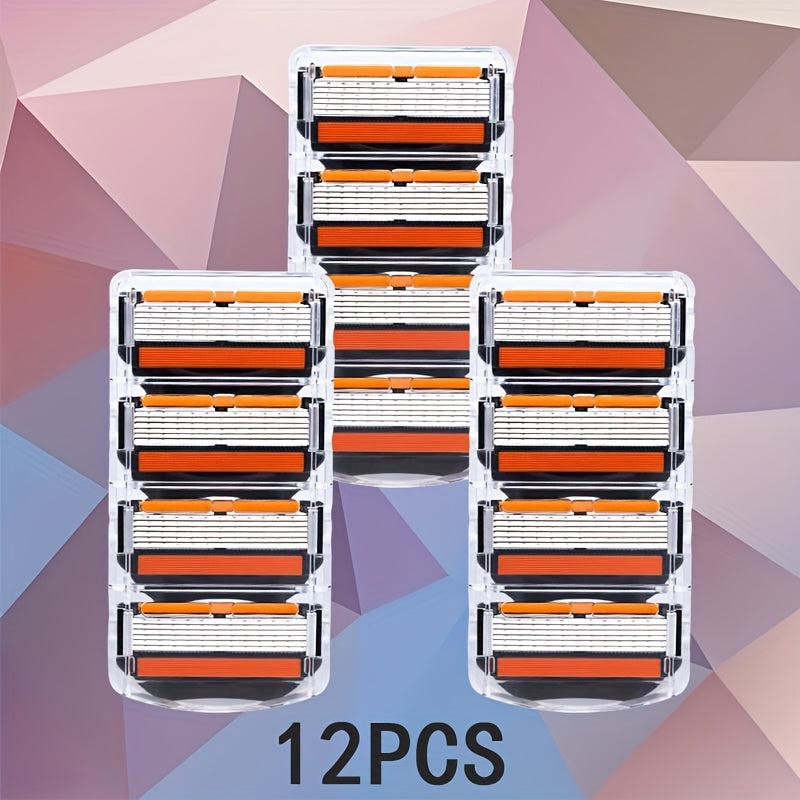 Paquete de 12 cuchillas de repuesto de acero inoxidable de 6 capas para afeitadora masculina para uso corporal
