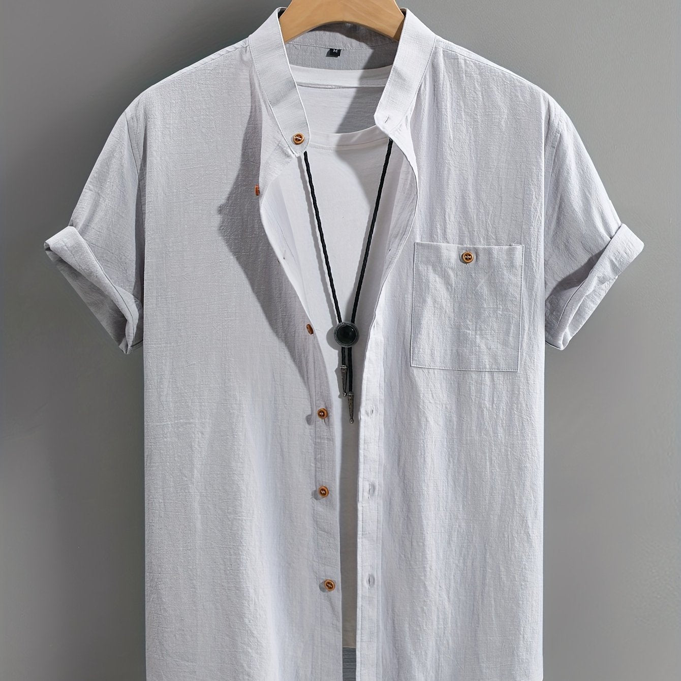 Men's Cotton Casual Shirt Solid Color Button-Up Chest Pocket Summer Regular Fit