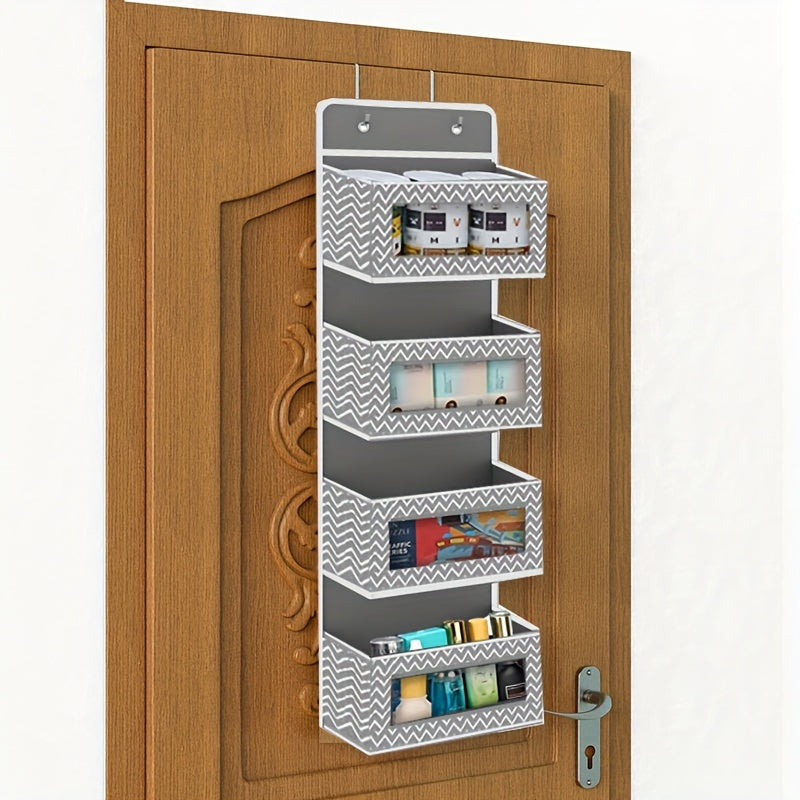 4-Tier Door Hanging Organizer with Clear Window Steel Hook Space Saving Storage for Bathroom Nursery Bedroom Toys