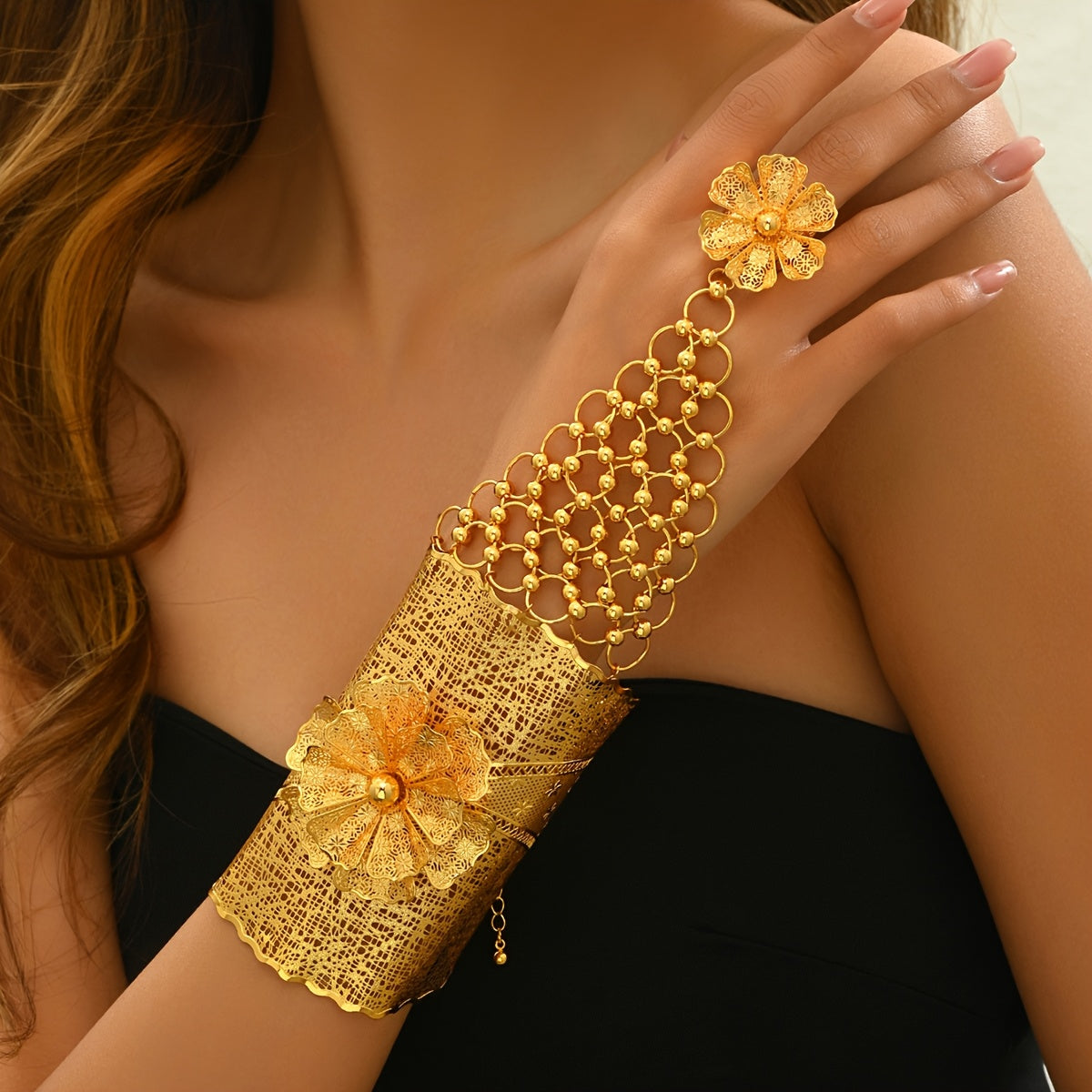 Women's Floral Bridal Bangle Wide Design Elegant Party Jewelry