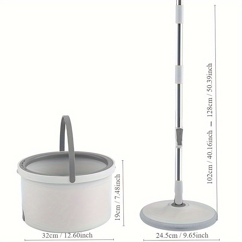 Spin Mop and Bucket Set with Microfiber Pads, Stainless Steel, Easy Cleaning