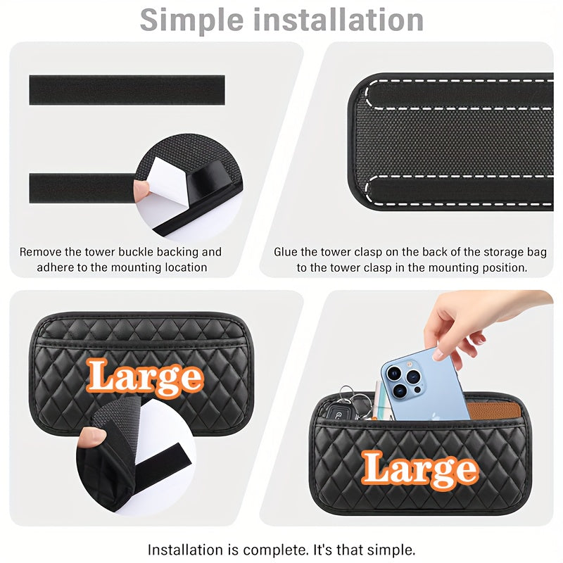 Black Quilted PU Leather Car Seat Organizer for Phone Keys Coins Storage