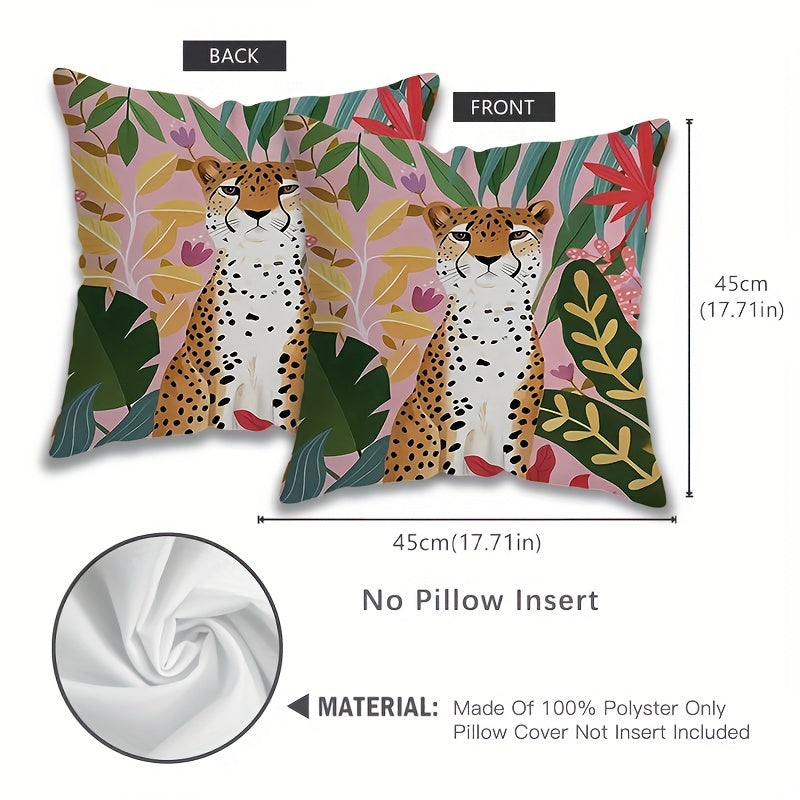 Polyester Pillow Covers Vibrant Pink Green Leopard Print 45x45cm Sofa Bedroom Decor