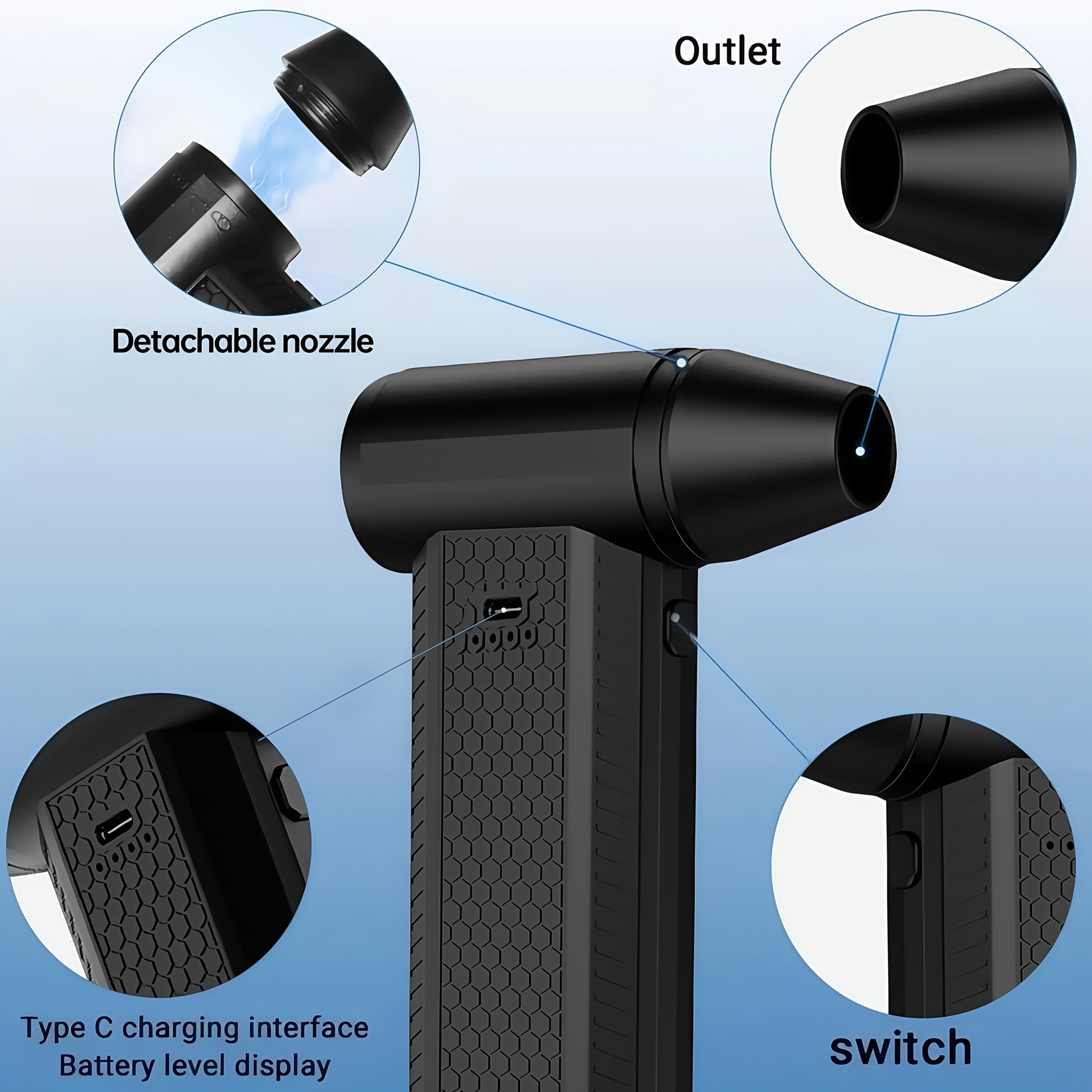 High-Speed Handheld Fan 130,000 RPM Rechargeable 8000mAh for Camping Indoor