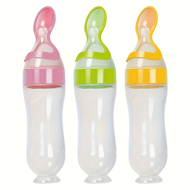 Baby Food Feeder Set with Silicone Bottles Spoons Suction and Rice Paste Spoon