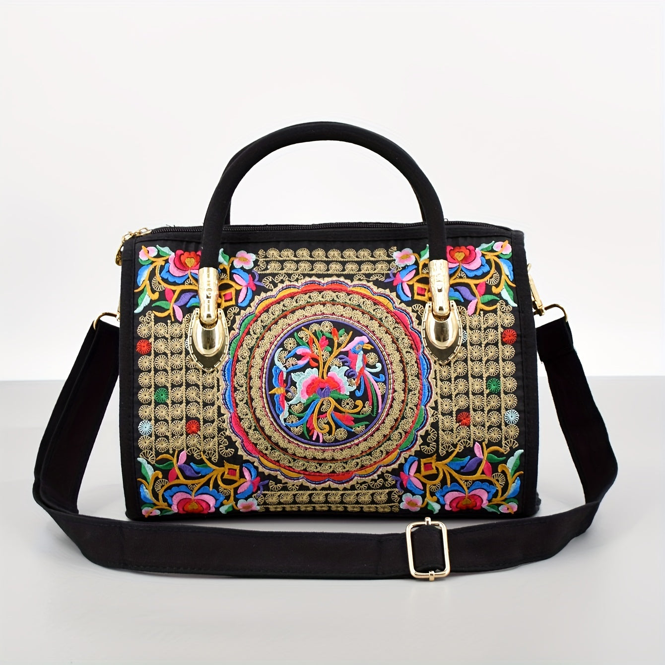Vintage Embroidered Canvas Tote Bag for Women Bohemian Light Yellow