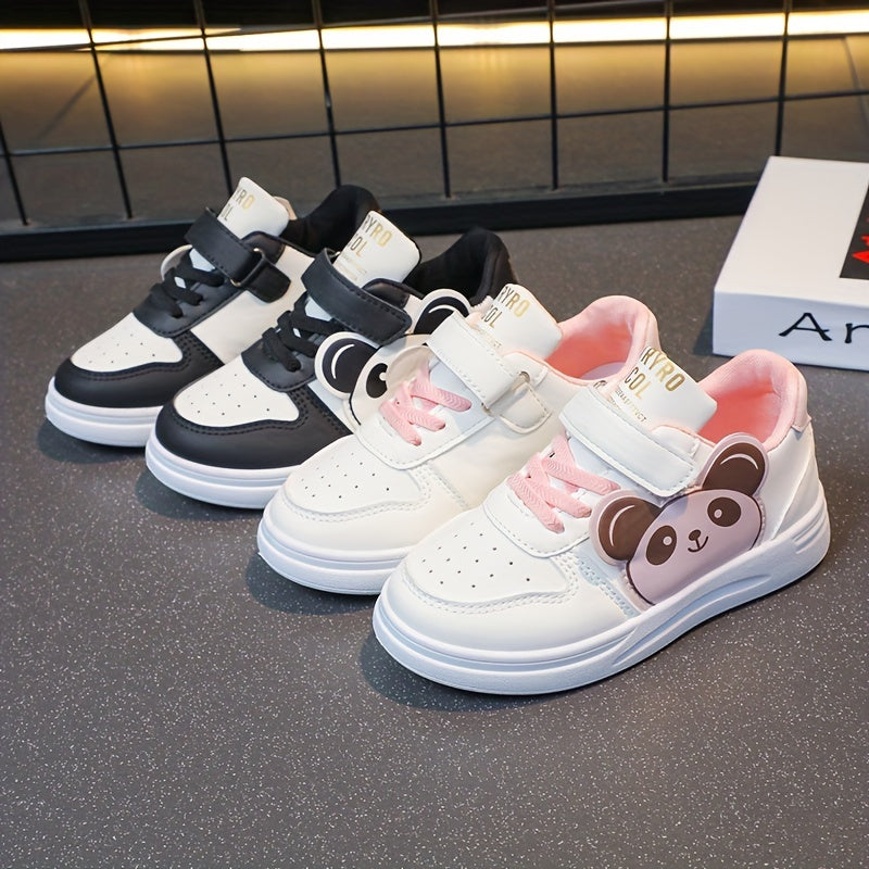Kids' Panda Cartoon Sneakers for Boys and Girls Black White Non-Slip Velcro Shoes
