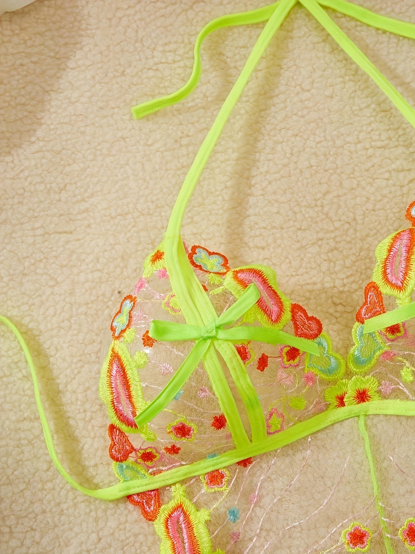 Women's Floral Embroidery Mesh Teddy with Cut Out Halter Backless Lingerie