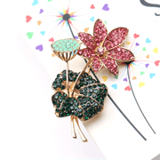 Elegant Rhinestone Enamel Brooch Pin Floral Lotus Leaf Jewelry for Women
