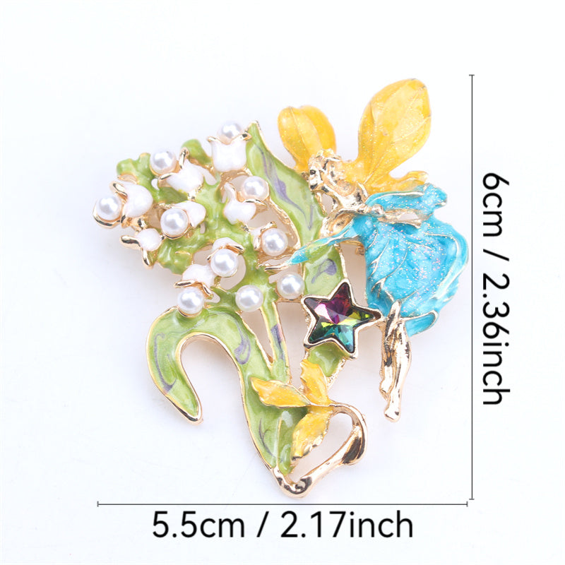Minimalist Angel Fairy Enamel Brooch with Resin Flowers Irregular Shape Jewelry