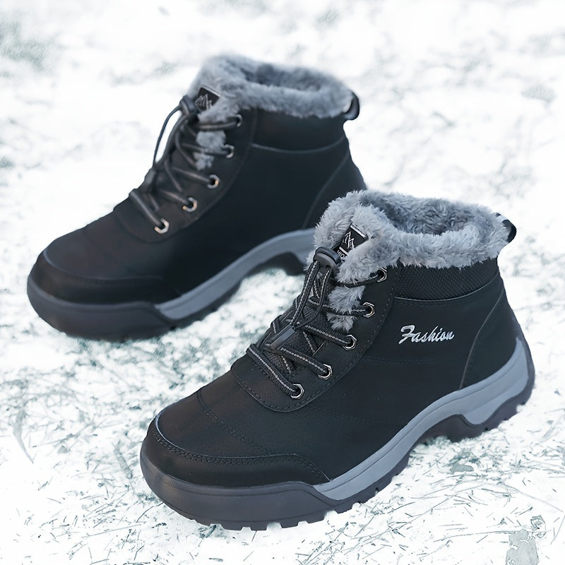 Women's Fleece-Lined Black Short Snow Boots Warm Waterproof Outdoor Shoes