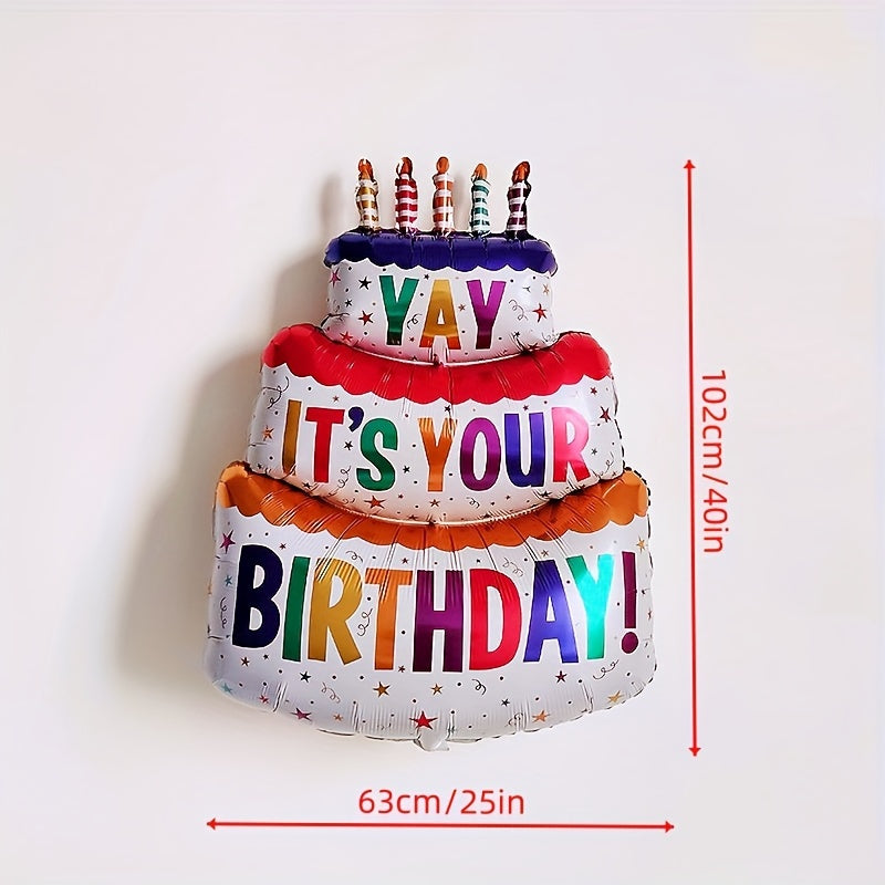 Giant 101.6cm Happy Birthday Cake Balloons with Bear Design Aluminum Foil Decorations