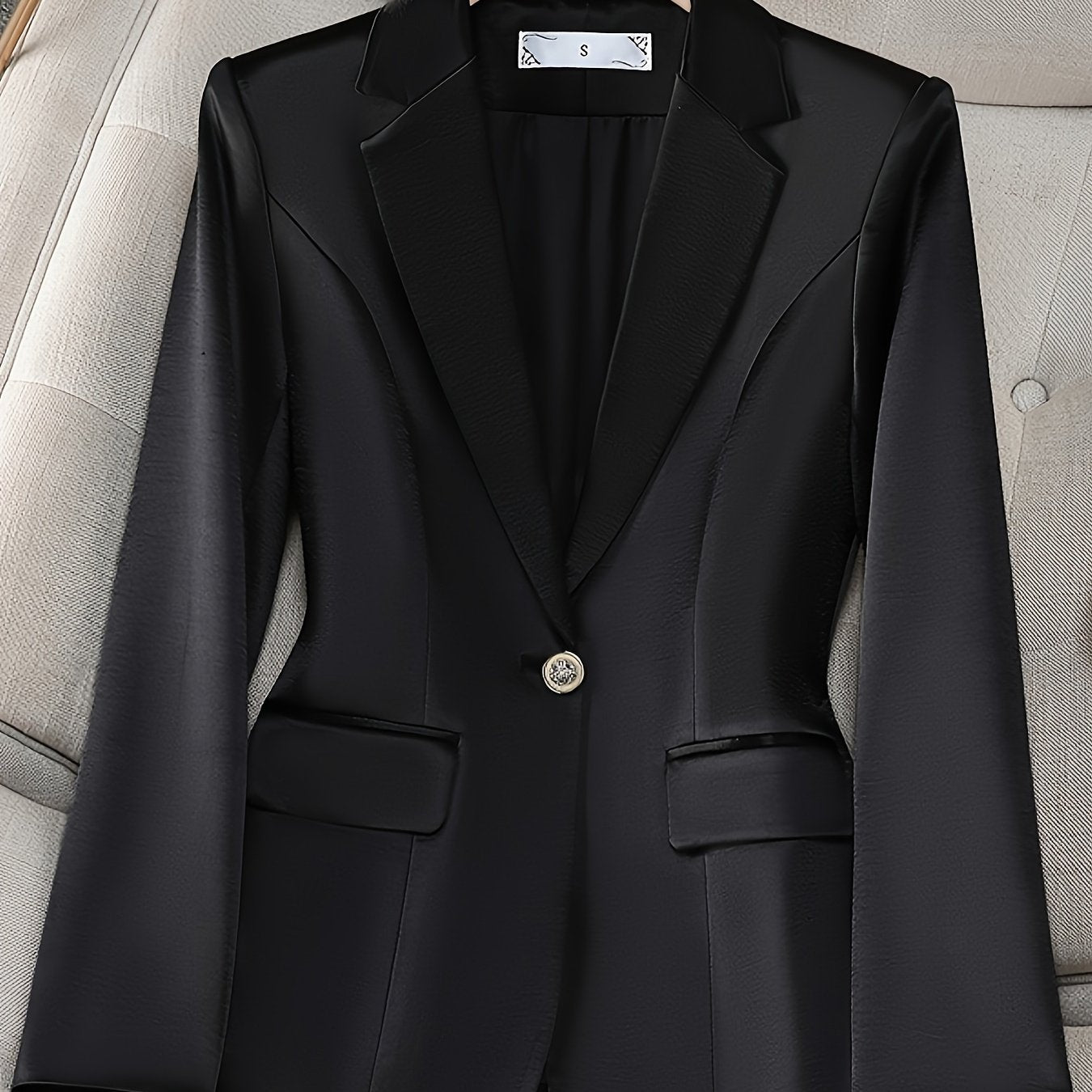 Women's Acetate Blazer Black Single-Button Formal Casual Jacket