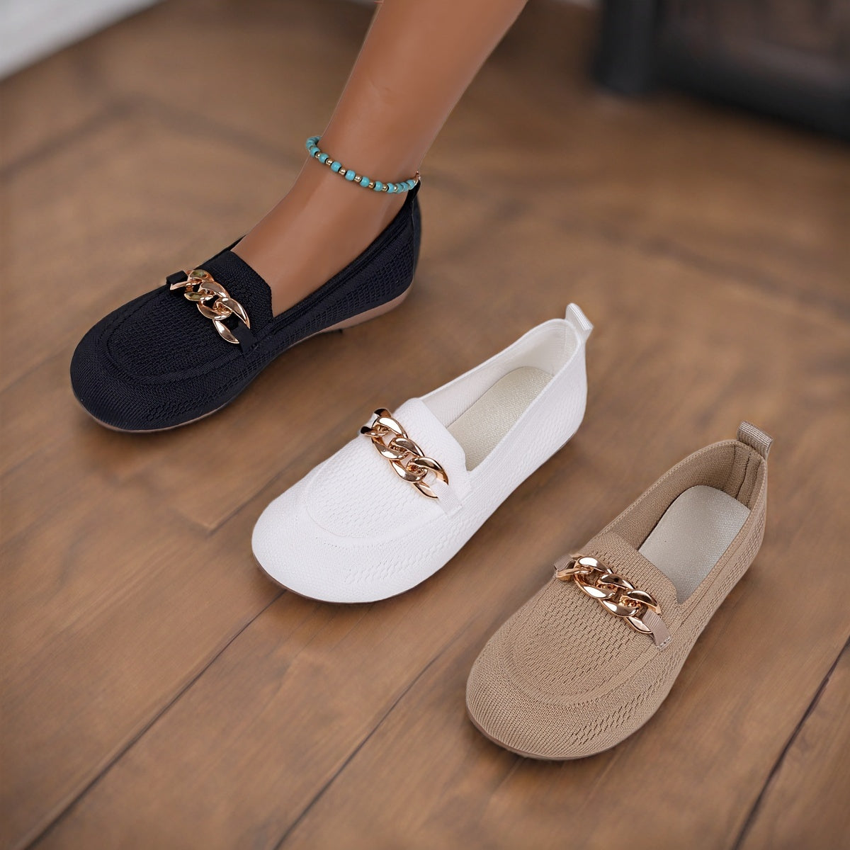 Plus Size Women's Flats Breathable Slip-On Shoes with Sparkle Detail