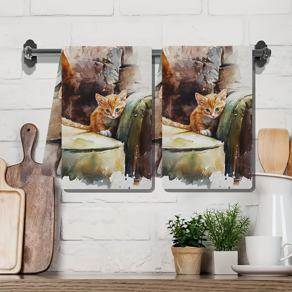 Toallas de cocina de dos piezas ultra suaves con diseño de gatito peekaboo, absorbentes, aptas para lavadora