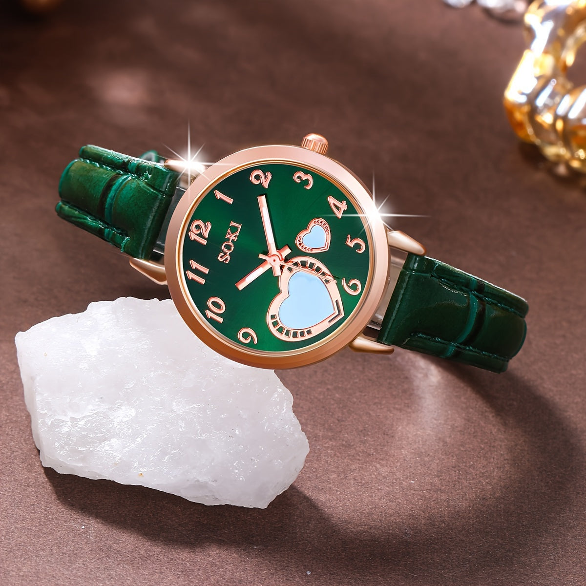 Conjunto de reloj para damas con esfera color durazno y regalo de joyería para mujeres