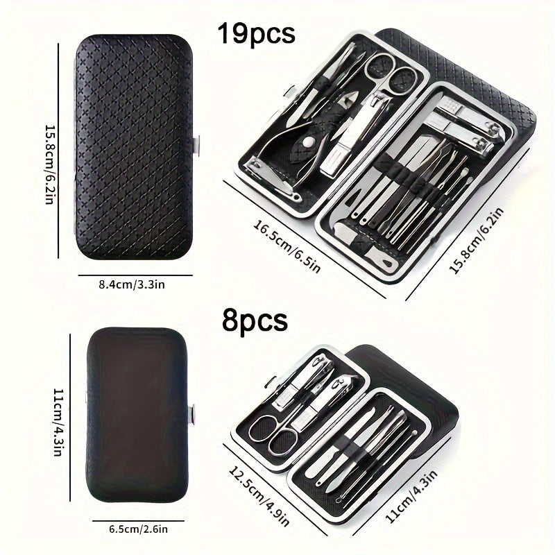 Set of 8 or 19 Stainless Steel Nail Clipper and Manicure Tools for Foot and Nail Care