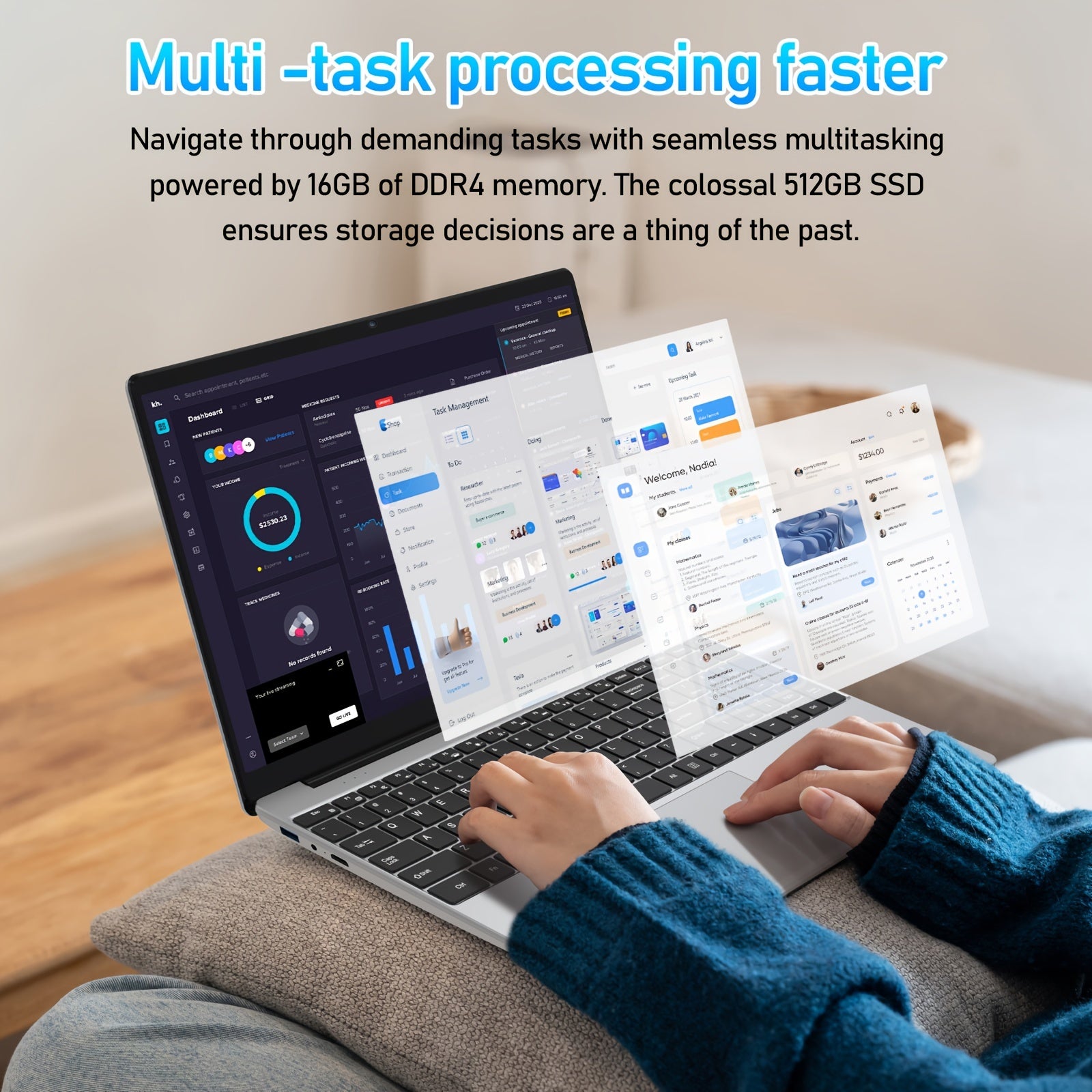 15.6-Inch Laptop with Intel N95 Processor 16GB RAM 512GB SSD FHD IPS Webcam