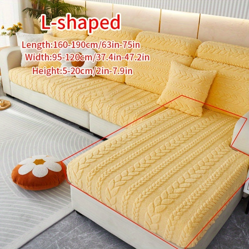Wheat Sheaf Pattern Plush Sofa Cover Elastic Fit for 1-4 Seater Non-Slip Machine Washable