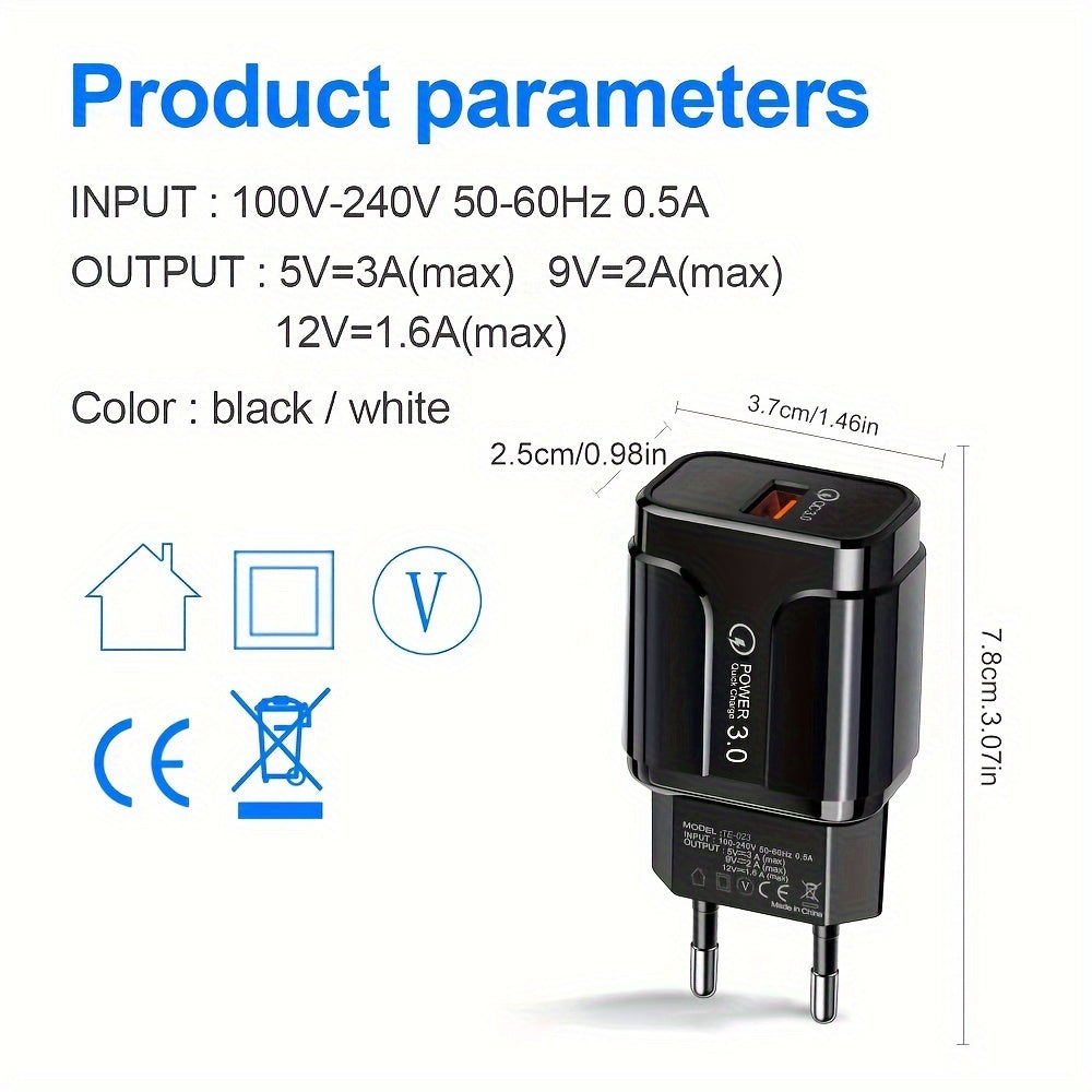 Fast 18W 3A USB Fast Charger for Samsung iPhone iPad Xiaomi QC 3.0