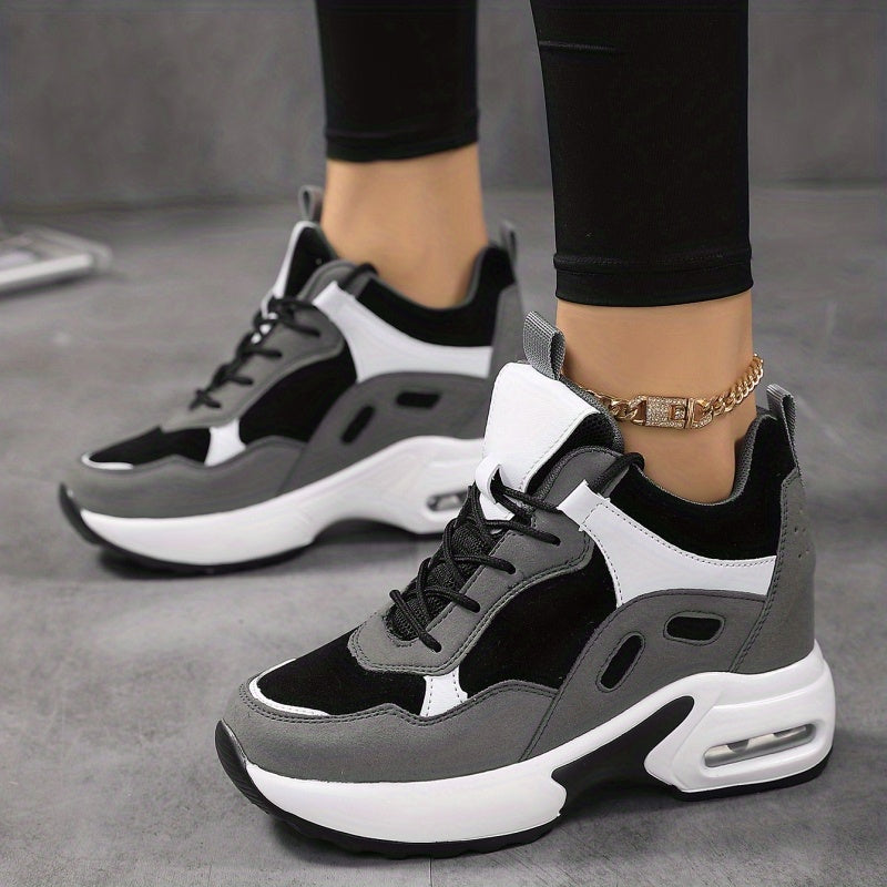 Zapatillas de plataforma con bloques de color para mujer, con cordones y amortiguación de aire