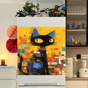 Set of 4 Black Cartoon Cat Magnetic Dishwasher Door Stickers for Easy Cleaning