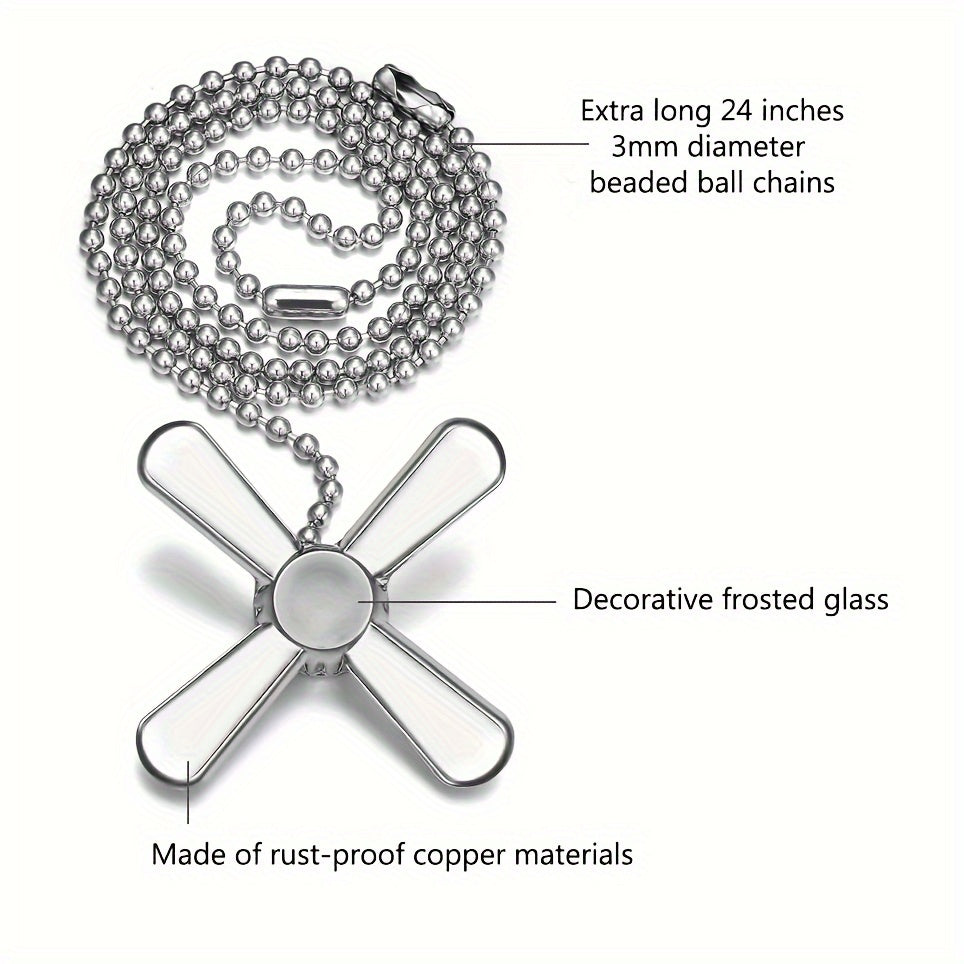 Extra Long Ceiling Fan Pull Chain with Frosted Glass Bulb and Metallic Finish for Standard 3mm Fans