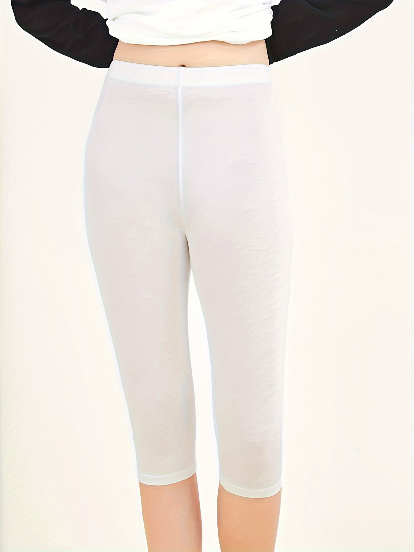 Women's High-Stretch Solid Color Capri Leggings for Yoga Fitness and Casual Wear