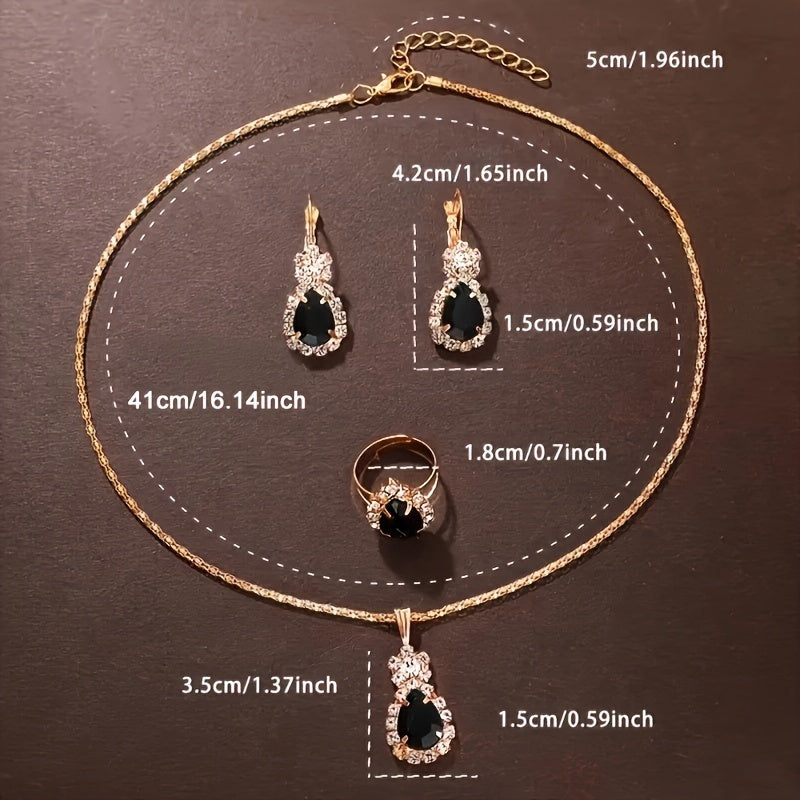 Women’s Alloy Jewelry Set with Teardrop Pendant Earrings and Ring for Daily Wear