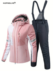 Women's Ski Suit Polyester Hooded Solid Color Zipper Fall Winter