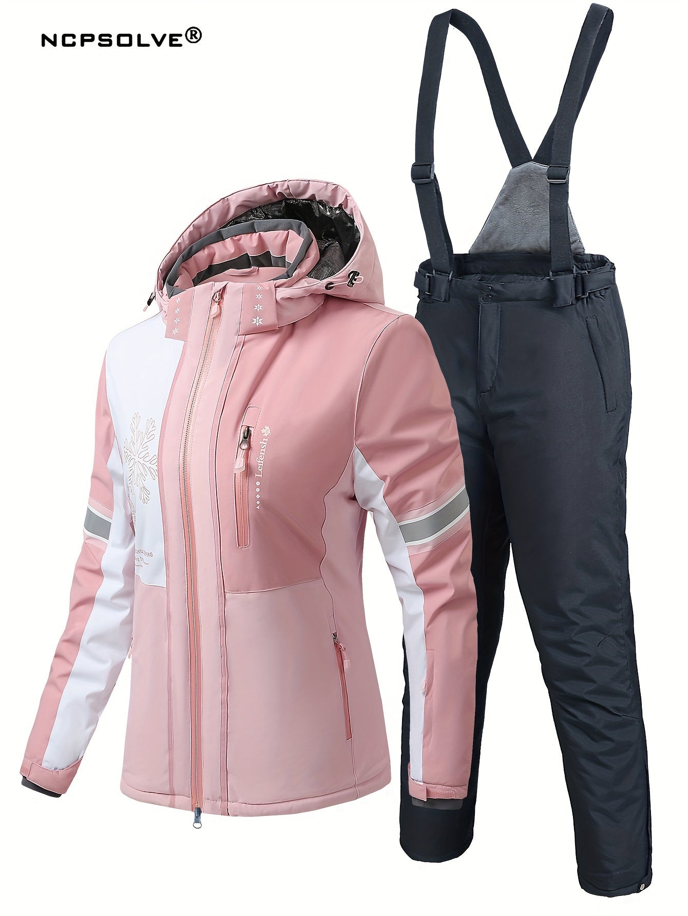 Women's Ski Suit Polyester Hooded Solid Color Zipper Fall Winter