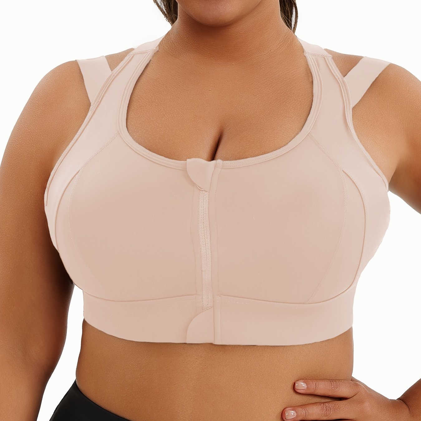 Plus Size Women's Sports Bra High Support Front Zip Breathable Activewear for Yoga and Fitness