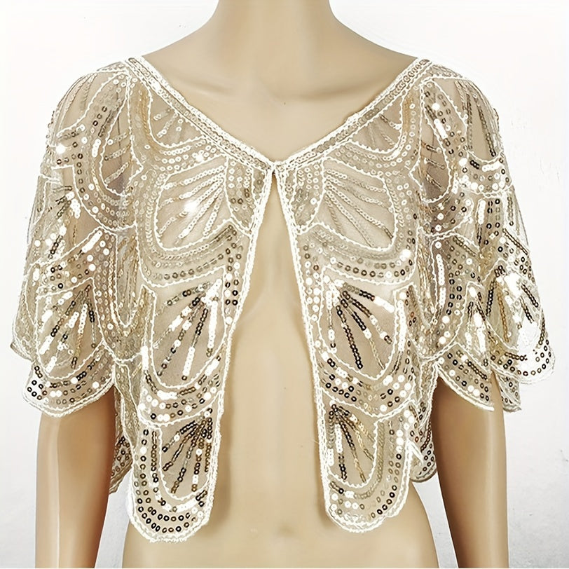 Vintage 1920s Sequin Shawl Cloak for Evening Dress and Party