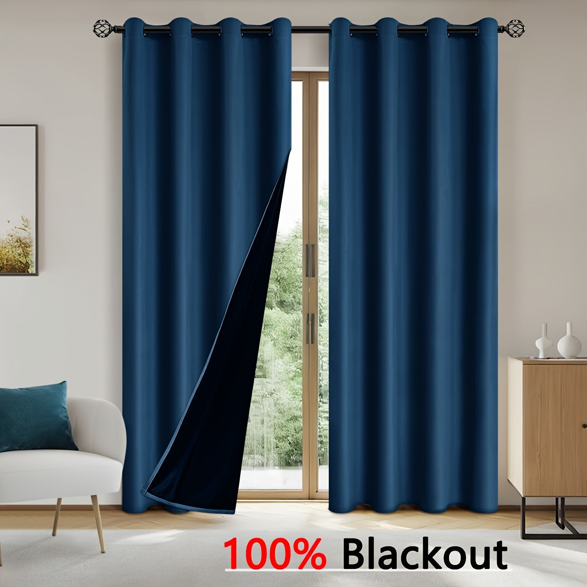 Blackout Curtains for Bedroom and Living Room, UV Protection, Easy Slide