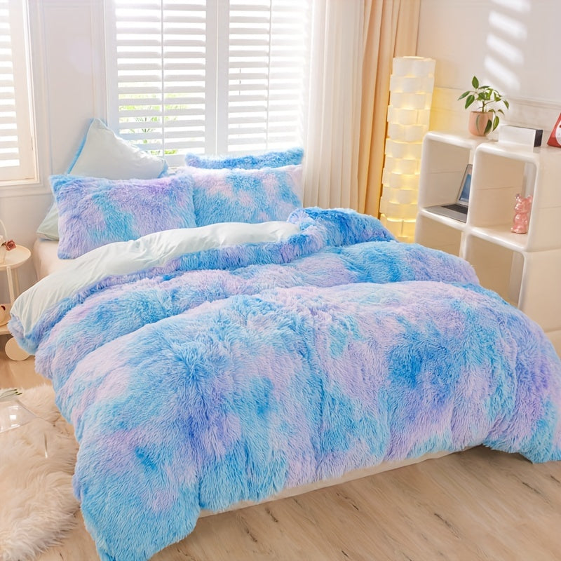 Y2K Tie Dye Plush Duvet Cover Set Includes 1 Duvet Cover and 2 Pillowcases Soft Warm Bedding