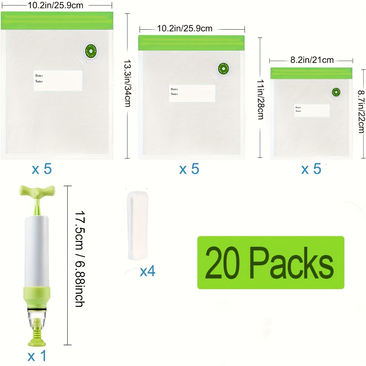 20pcs Reusable Vacuum Food Storage Bags with Airtight Zipper Seal Durable PE Transparent for Fruits