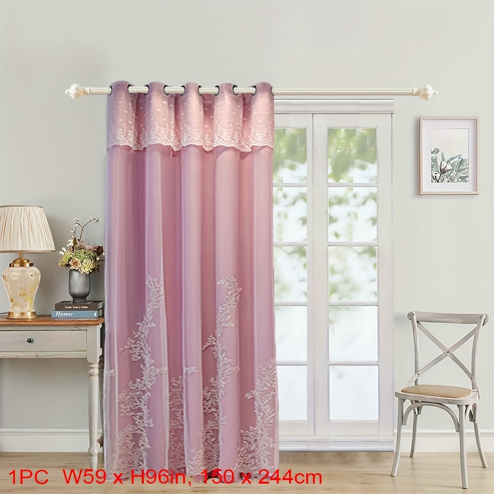 Double Layer Embroidery Curtain with Lace Grommet Top for Bedroom or Living Room Window Treatment