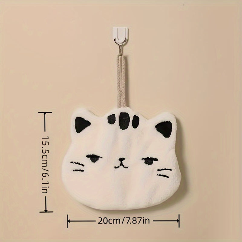 Cute Cat-Shaped Hand Towel Coral Fleece Quick-Dry Bathroom Kitchen Hanging