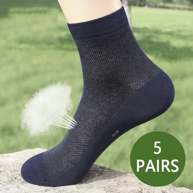 Plus Size Men's Breathable Crew Socks Summer Thin Sweat-Absorbing Pack of 5
