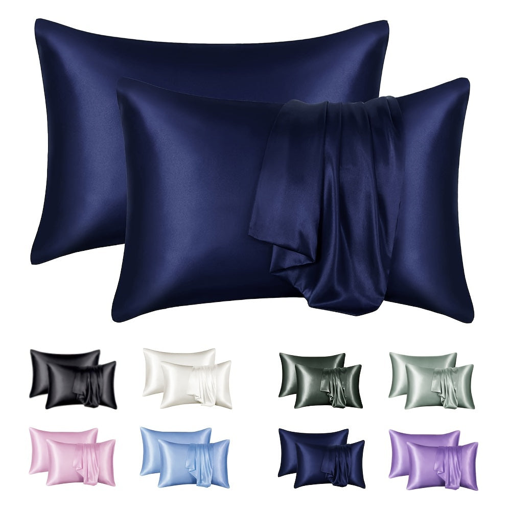 Set of 2 Satin Pillowcases Solid Color Envelope Style for Hair and Wrinkle Reduction